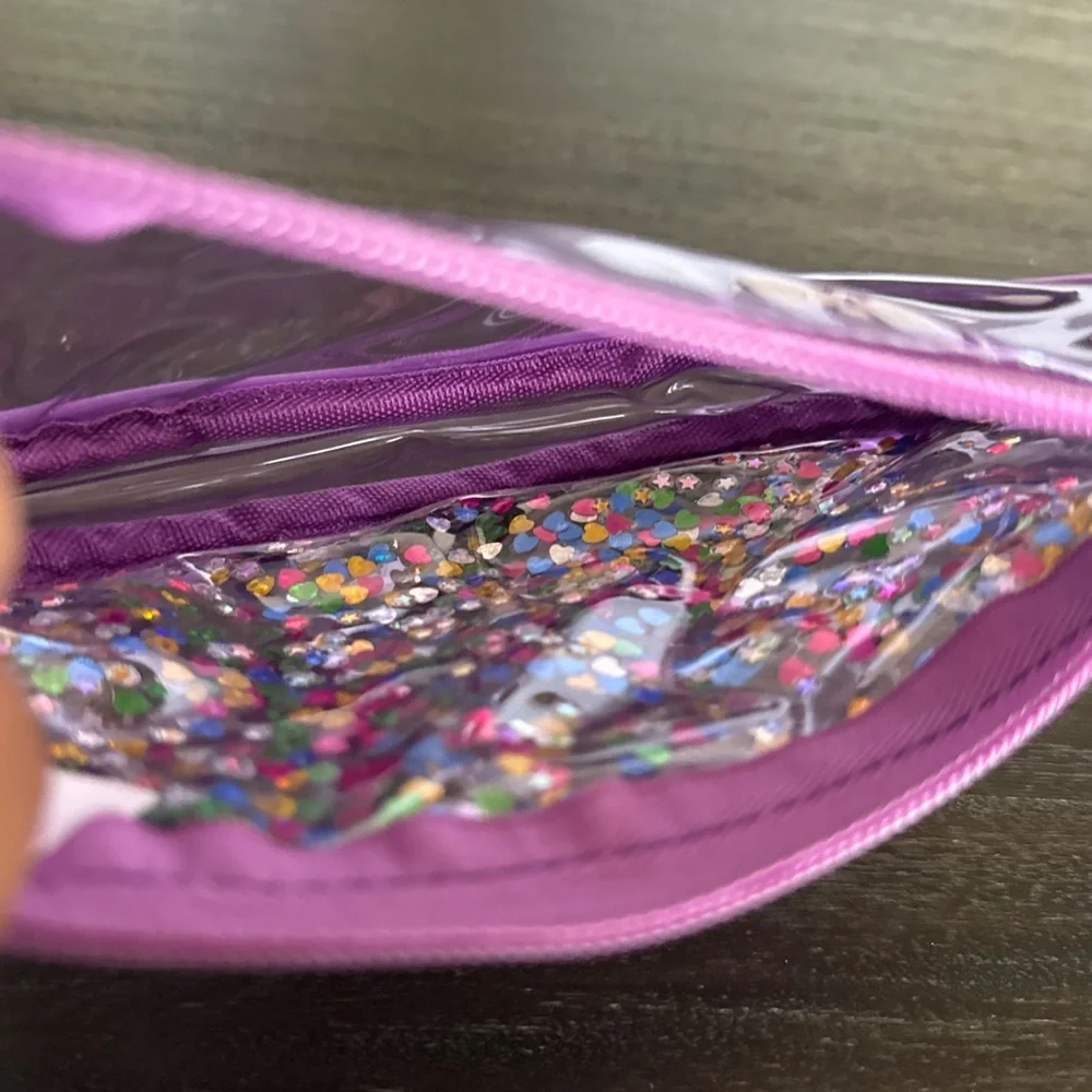 Girls Purple Wristlet Coin Purse with Confetti Hearts & Stars